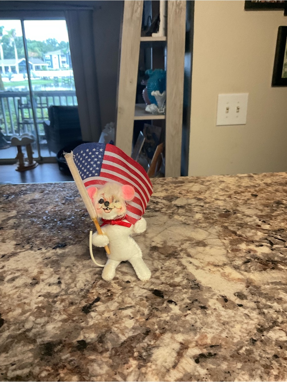 Annalee White Plush Mouse with American Flag and Pink Ears 5”